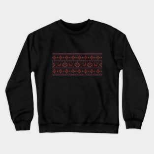 Realistic Palestinian Tatreez Embroidery Design #7 Deers Red-Blue Crewneck Sweatshirt